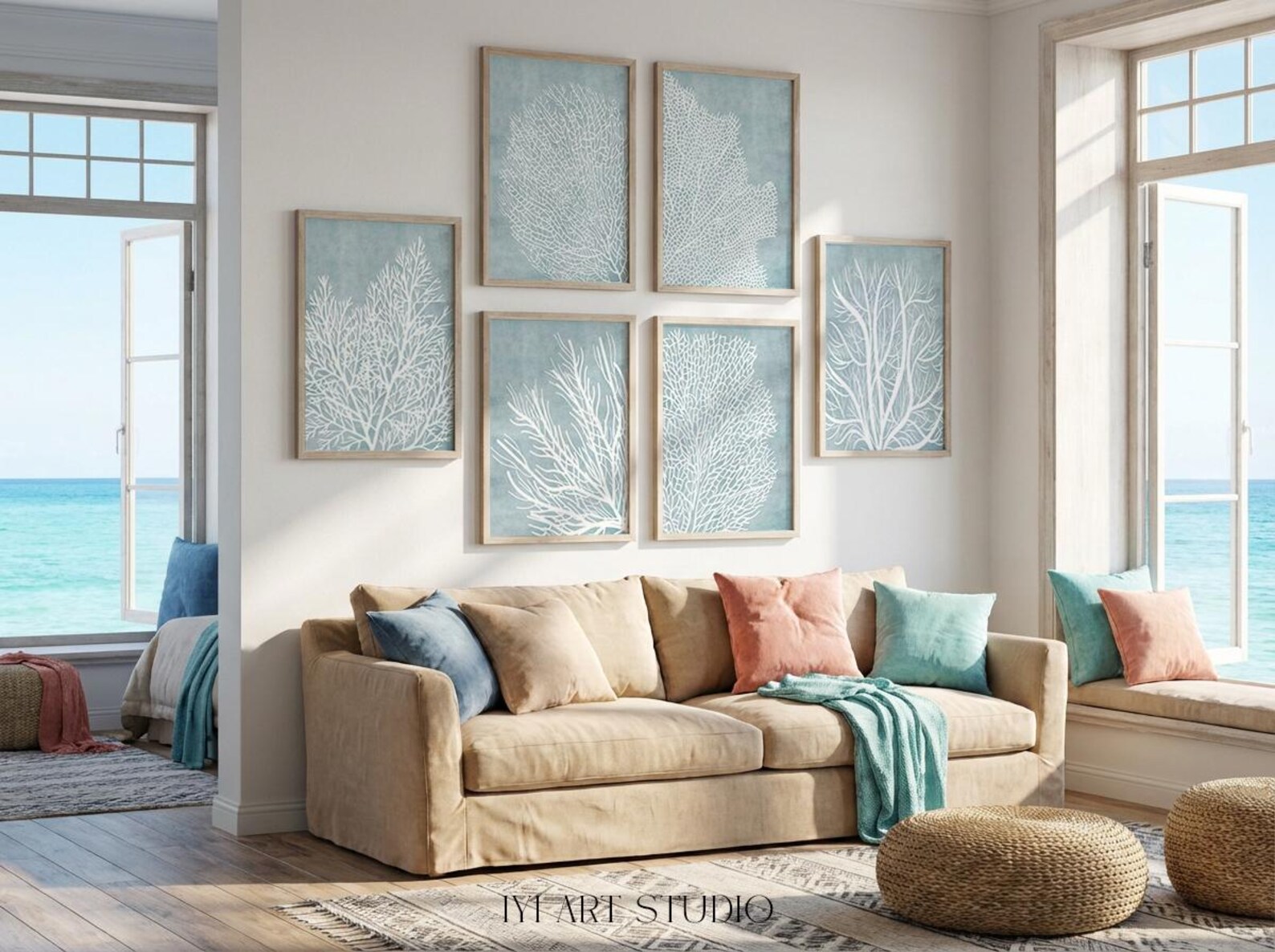 Light Blue Coastal Wall Art Printable: Sea Coral Prints for Beach House ...