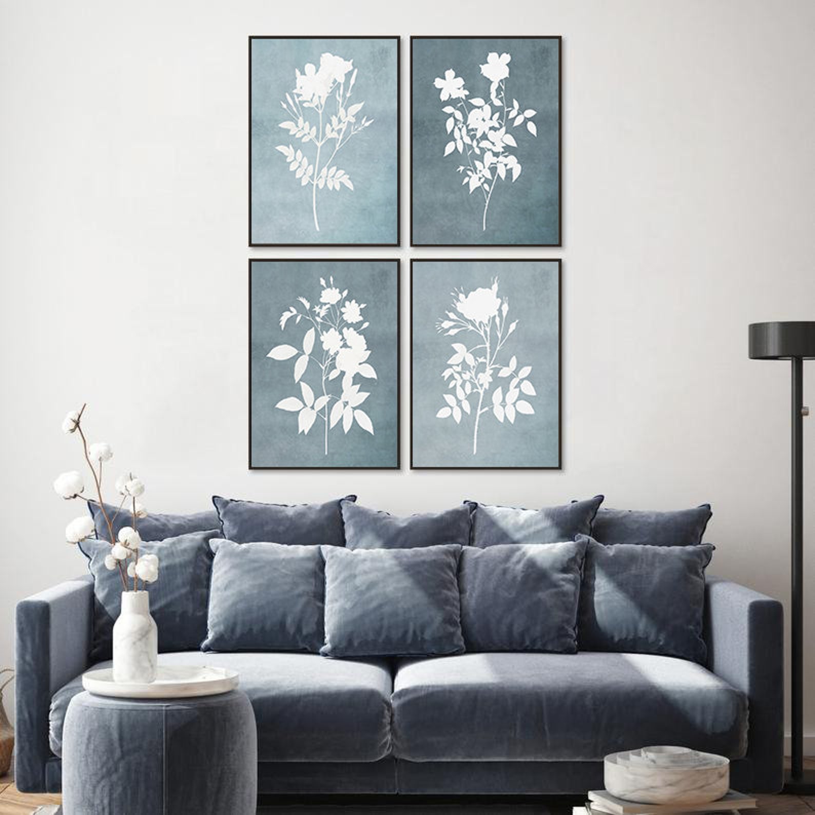 Blue Flower Prints Set of 4 Wall Art Botanical Printable Etsy