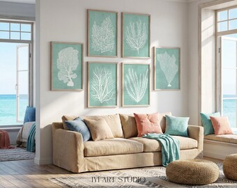 Turquoise Coastal Wall Art Set of 6: Beach Home Decor Digital Download