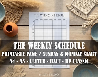 Printable Hourly Weekly Planner: Minimalist Schedule, Weekly Organizer (A4/A5/Letter/Half)