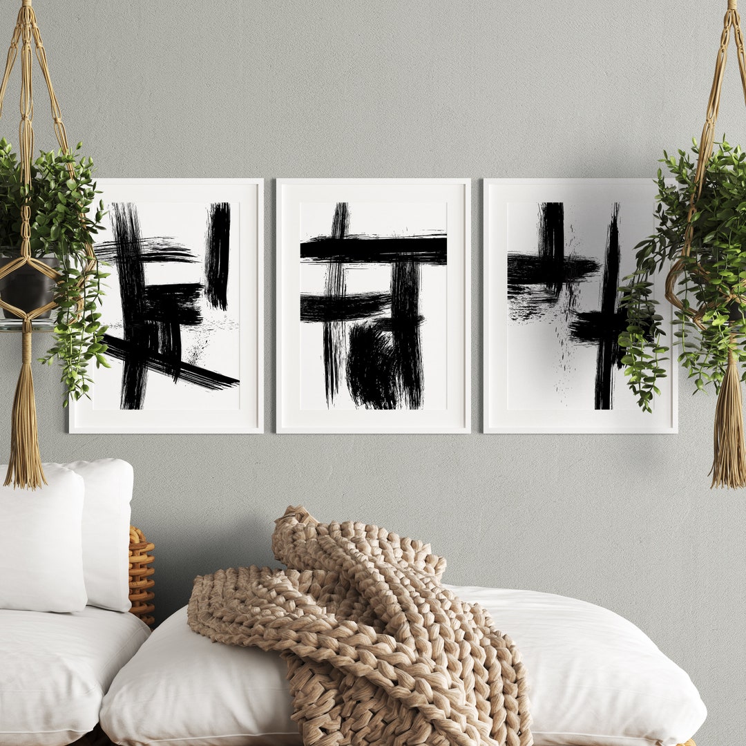 Abstract Black and White Wall Art: Brush Stroke Prints for Modern Home ...