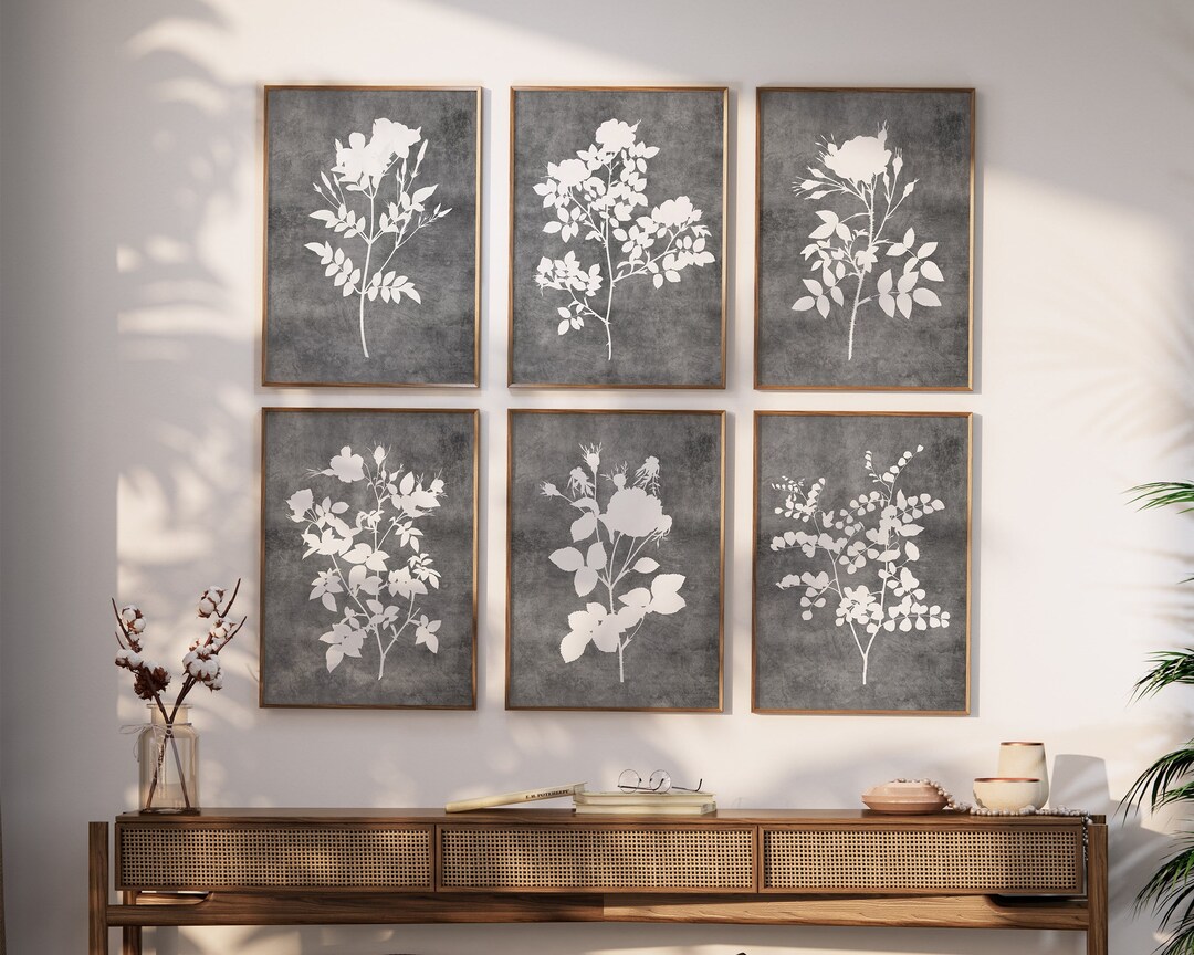 Gray Botanical Home Decor Rustic Print Set of 6 Dark Gray - Etsy