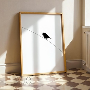 Minimalist Sparrow Wall Art, Black and White Bird Print, Minimalism Poster, Sparrow Bird Picture