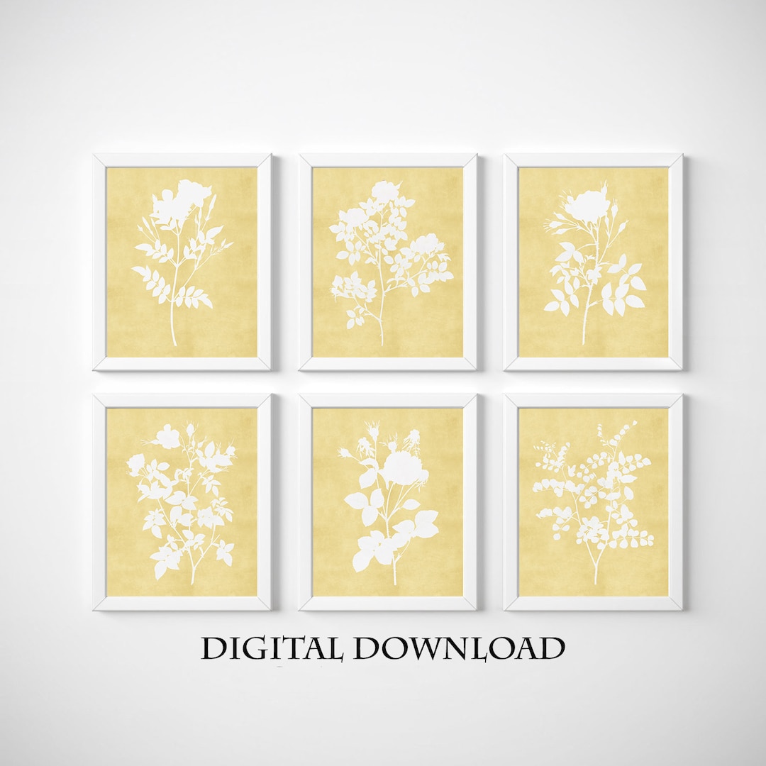 Yellow Flowers Wall Art Set of 6 Botanical Prints Yellow Etsy