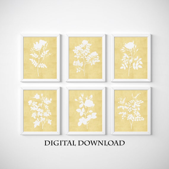 Yellow Flowers Wall Art Set of 6 Botanical Prints Yellow Etsy
