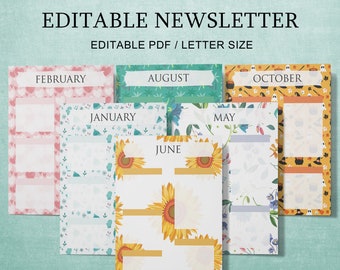 Editable Monthly Newsletter: Classroom & Seasonal Designs (PDF)