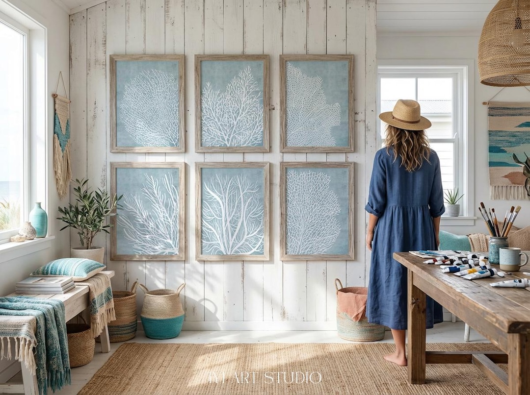 Light Blue Coastal Wall Art Printable: Sea Coral Prints for Beach House ...