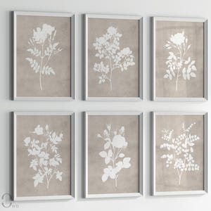 Neutral Floral Wall Art, Farmhouse Wall Decor, Set of 6 Floral Prints, Neutral Botanical Poster