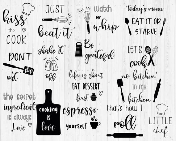 Kitchen quotes set. Phrases and funny sayings about cooking Stock Vector by  ©OhMyCut 423254652