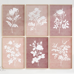 Pink Flower Wall Art Set of 3, Mauve Watercolor Floral Art, Farmhouse Modern Pictures, Botanical Poster Print