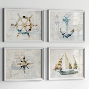 Impressions d'art mural nautique, impression boussole marine, affiche de carte nautique, impression ancre, art mural voile