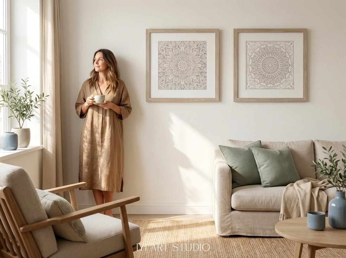 Mandala Poster Set of 2 Neutral: Square Boho Print, Cream Wall Decor - Etsy