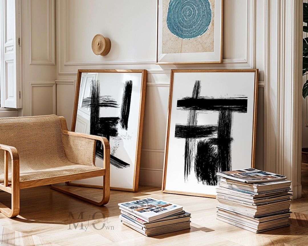 Brush Stroke Poster Set of 2: Black and White Abstract Wall Art ...