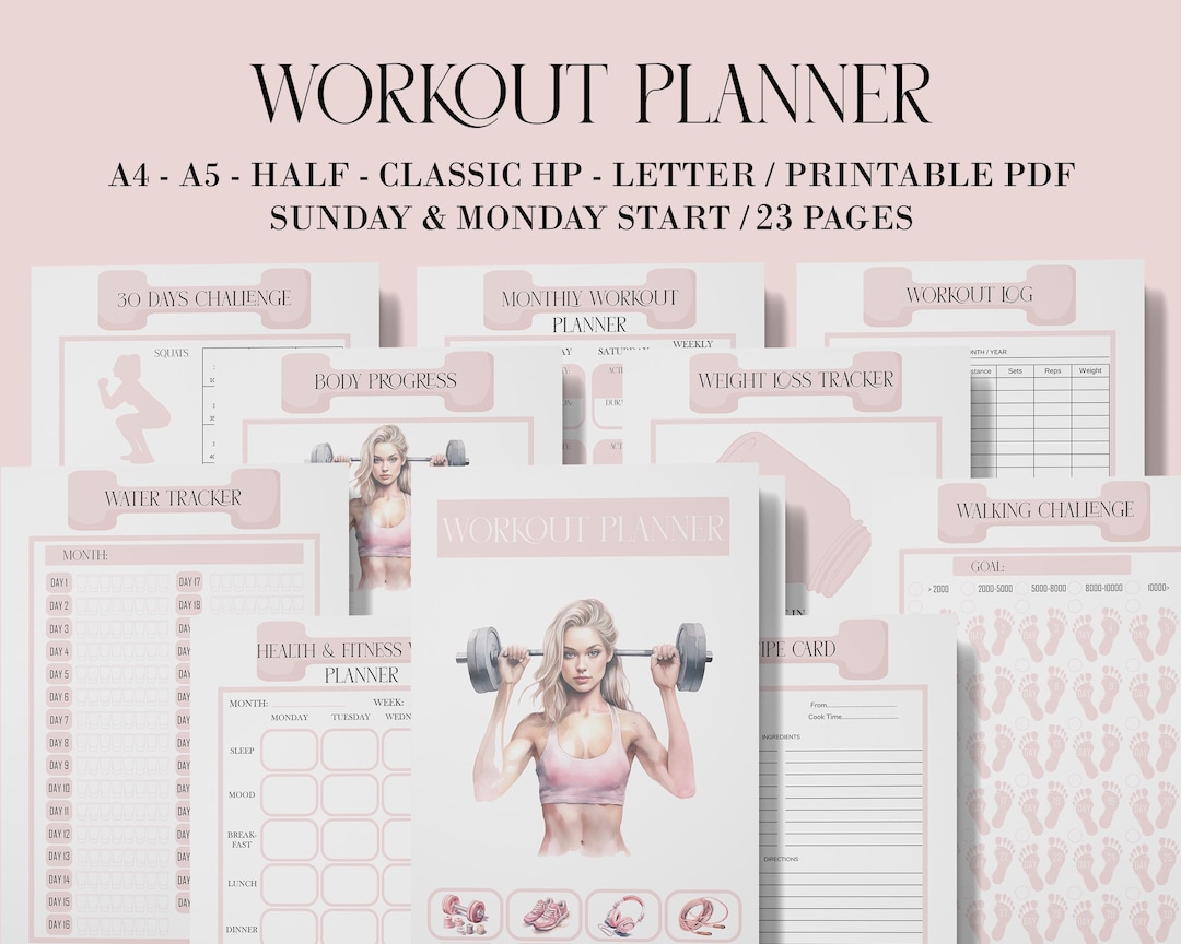 Workout Planner Printable for Woman: Fitness and Health Tracker, Daily ...