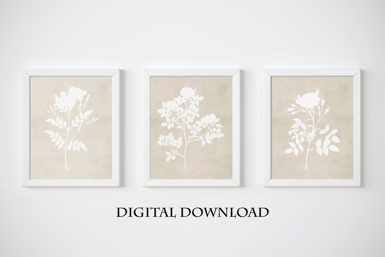 Beige Wall Art Set of 3 Printable Botanical Home Decor Beige Etsy