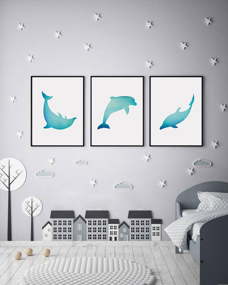 Dolphin Wall Art Print Set of 3 Sea Animal Wall Decor for Etsy