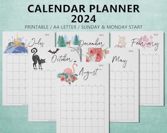 2024 Printable Calendar, Monthly Calendar 2024 Printable, 2024 Vertical Calendar, 2024 Calendar Planner