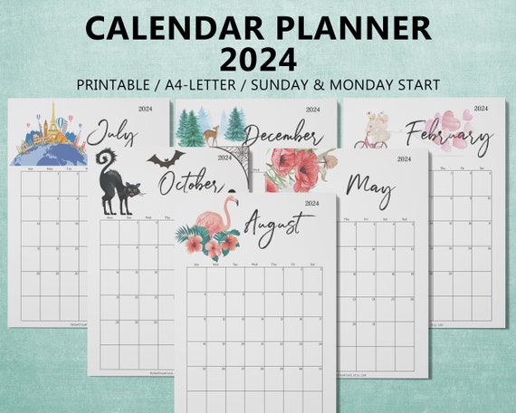 Calendrier 2024 imprimable, calendrier mensuel 2024 imprimable, calendrier  vertical 2024, agenda 2024 -  France