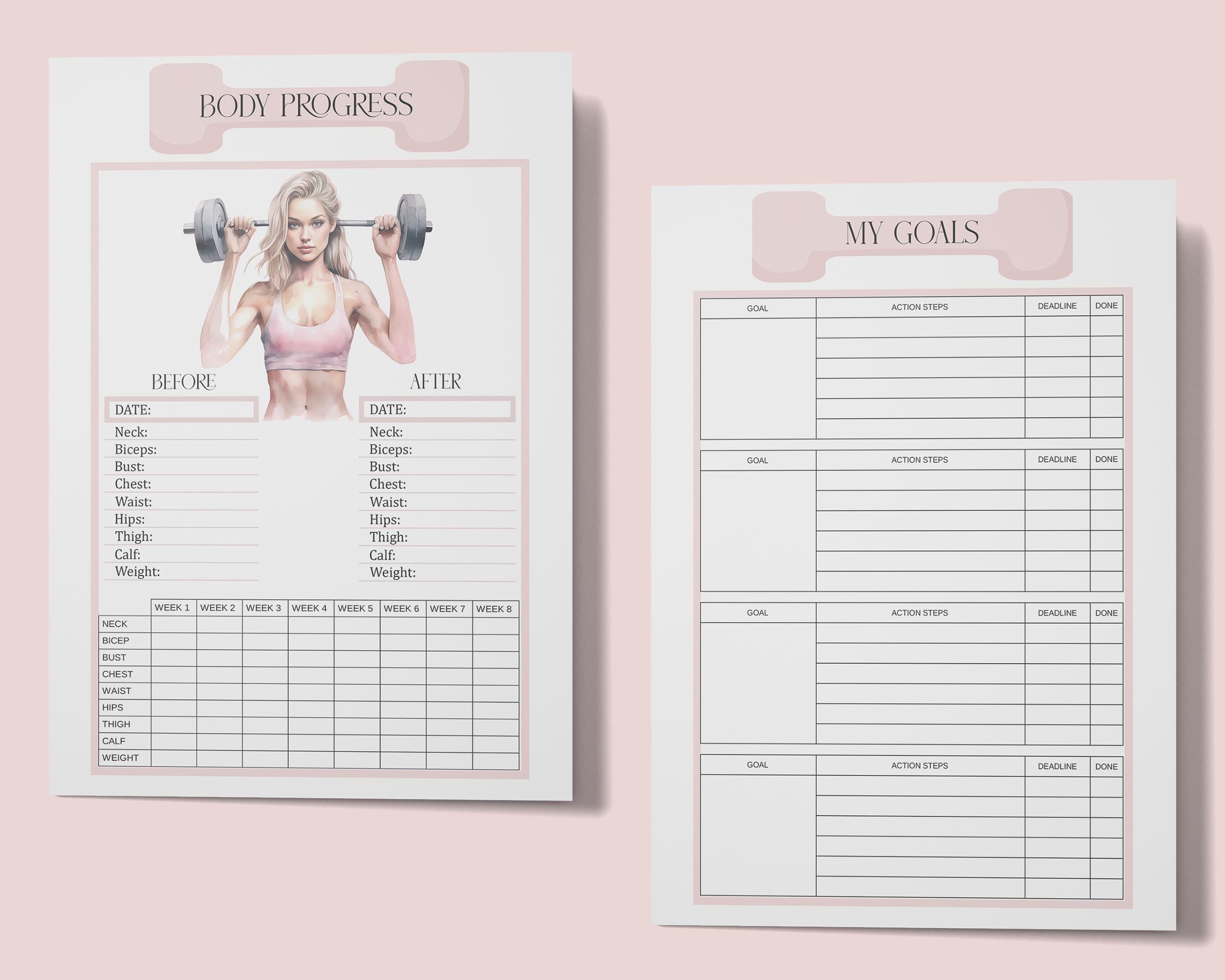 Workout Planner Printable for Woman: Fitness and Health Tracker, Daily ...