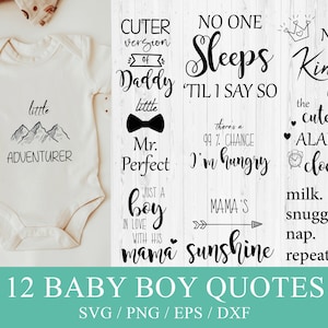Grappige baby rompertjes SVG, baby jongen citaten SVG, pasgeboren cadeau jongen, baby quote bundel, baby quote SVG