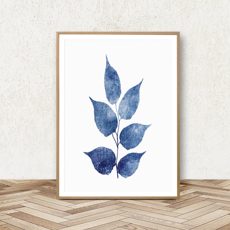 Downloadable Prints Set of 3 Navy Blue Wall Art Leaf Print | Etsy