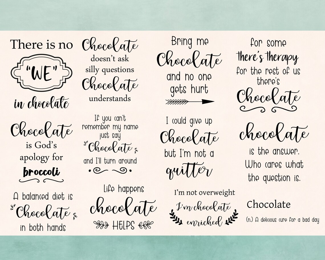 Chocolate Quotes SVG Bundle Chocolate Sayings Png Funny - Etsy