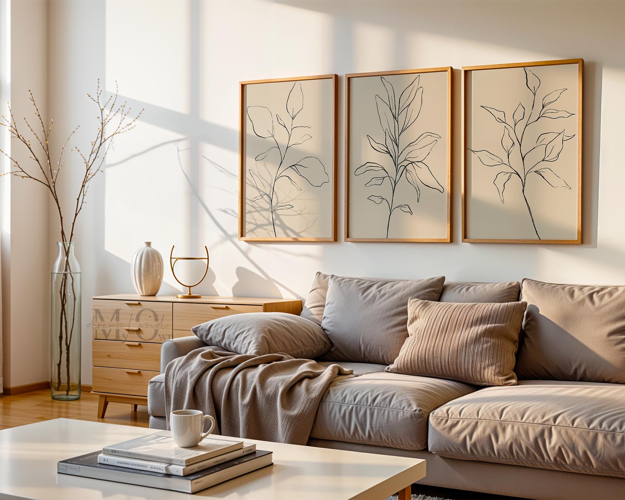 Minimalist Botanical Line Art Prints: Warm Neutral Wall Art Set of 3 ...