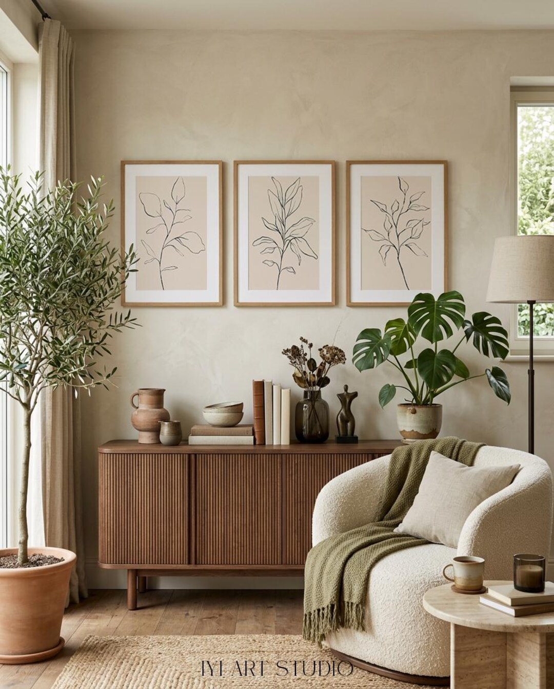 Minimalist Botanical Line Art Prints: Warm Neutral Wall Art Set of 3 ...