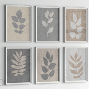 Modern Farmhouse Wall Art Set of 6, Tan Gray Botanical Poster (Digital Download)