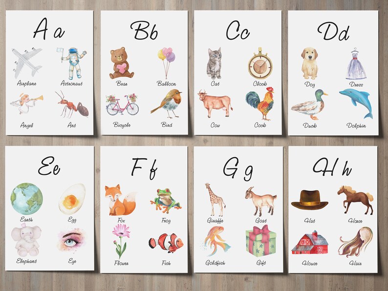 alphabet cards printable classroom wall decor nursery etsy