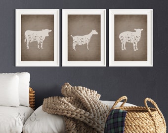 Farm Animal Wall Art, Farmhouse Decor Kitchen, Farm Animal Poster, Farm Kitchen Wall Art