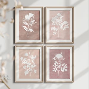 Impression d'affiche florale rose, art mural botanique moderne, oeuvre d'art florale pour chambre à coucher, affiche botanique rose blush