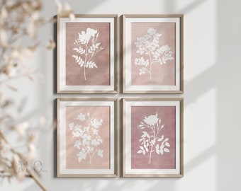 Watercolor Floral Wall Art, Set of 4 Prints Botanical, Printable Poster Large, Blush Pink Home Decor, Pastel Artwork