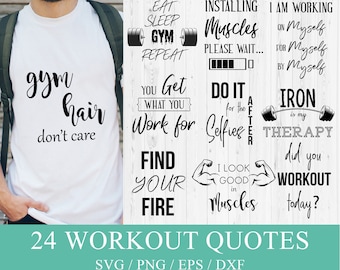 Motivierendes Workout SVG-Bundle: Fitness Zitate, Fitnessstudio Schnittdateien