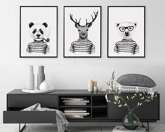 Funny Animal Print Hipster Animal Wall Art Animal Nursery | Etsy