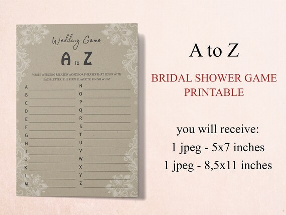 Wedding A-Z Game Printable Bridal Shower Games Bachelorette - Etsy