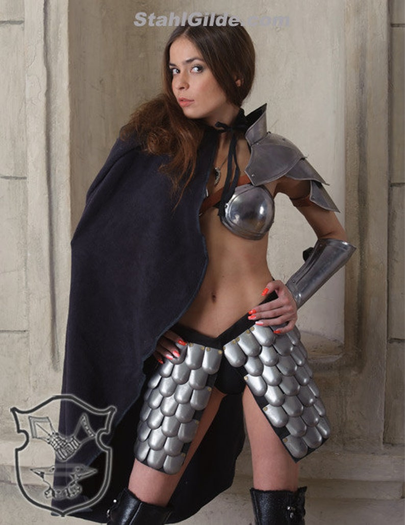 pauldron greaves Female Fantasy Costume Cosplay Viking Heroine of Arena steel armor arm bracers