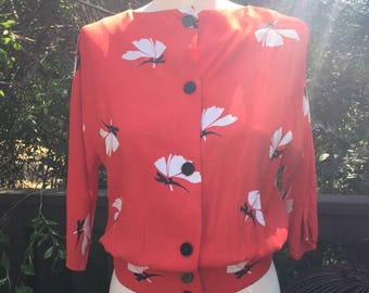 1980's Red Printed Blouse