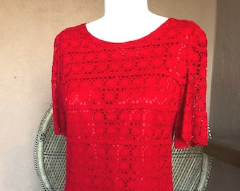 1960s/1970s Red Crochet Shift Dress
