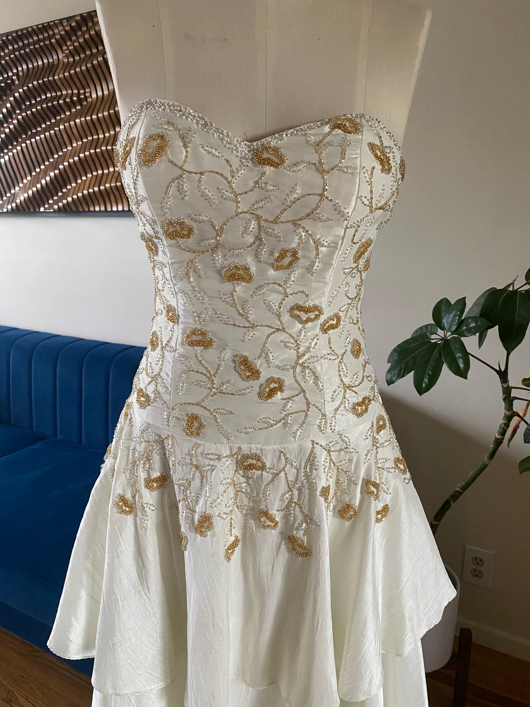 Pretty Y2K Dress Ivory Color Beaded and Embroidered. Prom - Etsy