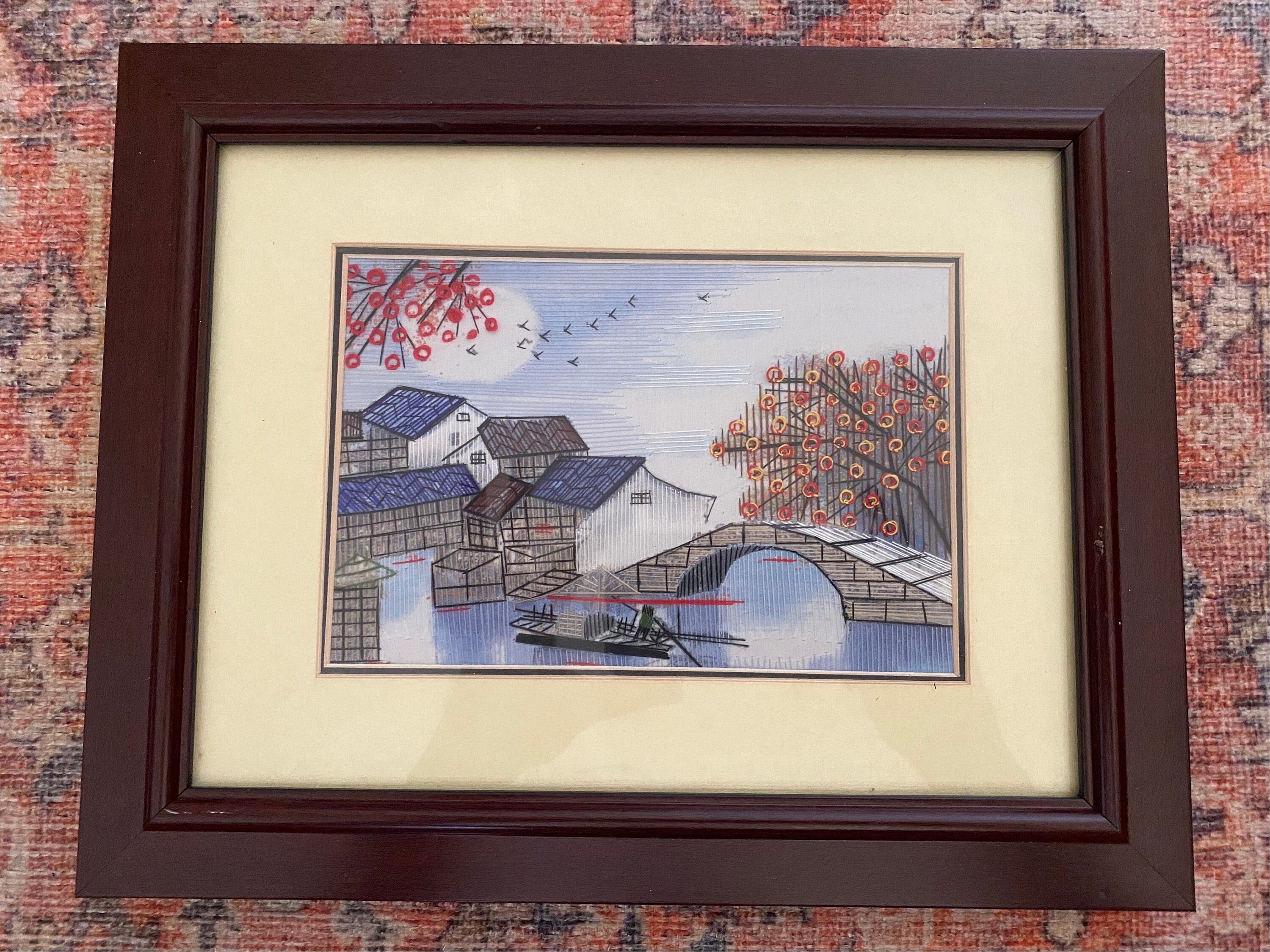 刺繍アート 風景デザイン 額入り刺繍風景画 - Etsy 日本