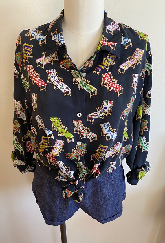 1990s novelty print silk blouse