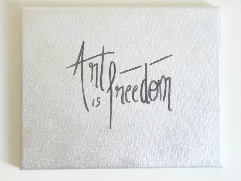 Art is freedom small canvas silver black Wall Art Canvas Etsy