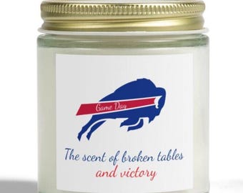 Buffalo Bills Game Day 4oz Candle - the scent of broken tables and Victory - go bills