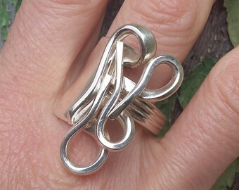 Unique Vintage Silver Plated Statement Curled design Fork Ring Handmade jewellery size R Cutlery