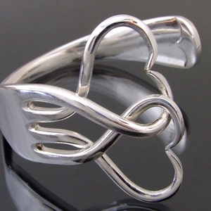 Vintage Silver Plated Linked Double Heart Fork  Bracelet Bangle Handmade jewellery Gift  Cutlery