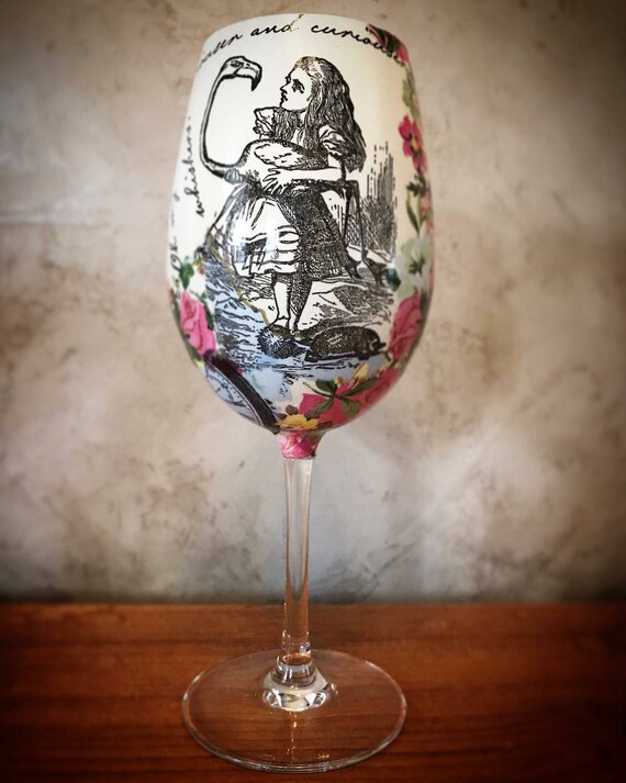 Alice in Wonderland Wine Glass. Perfect for a Grown up Tea Etsy UK