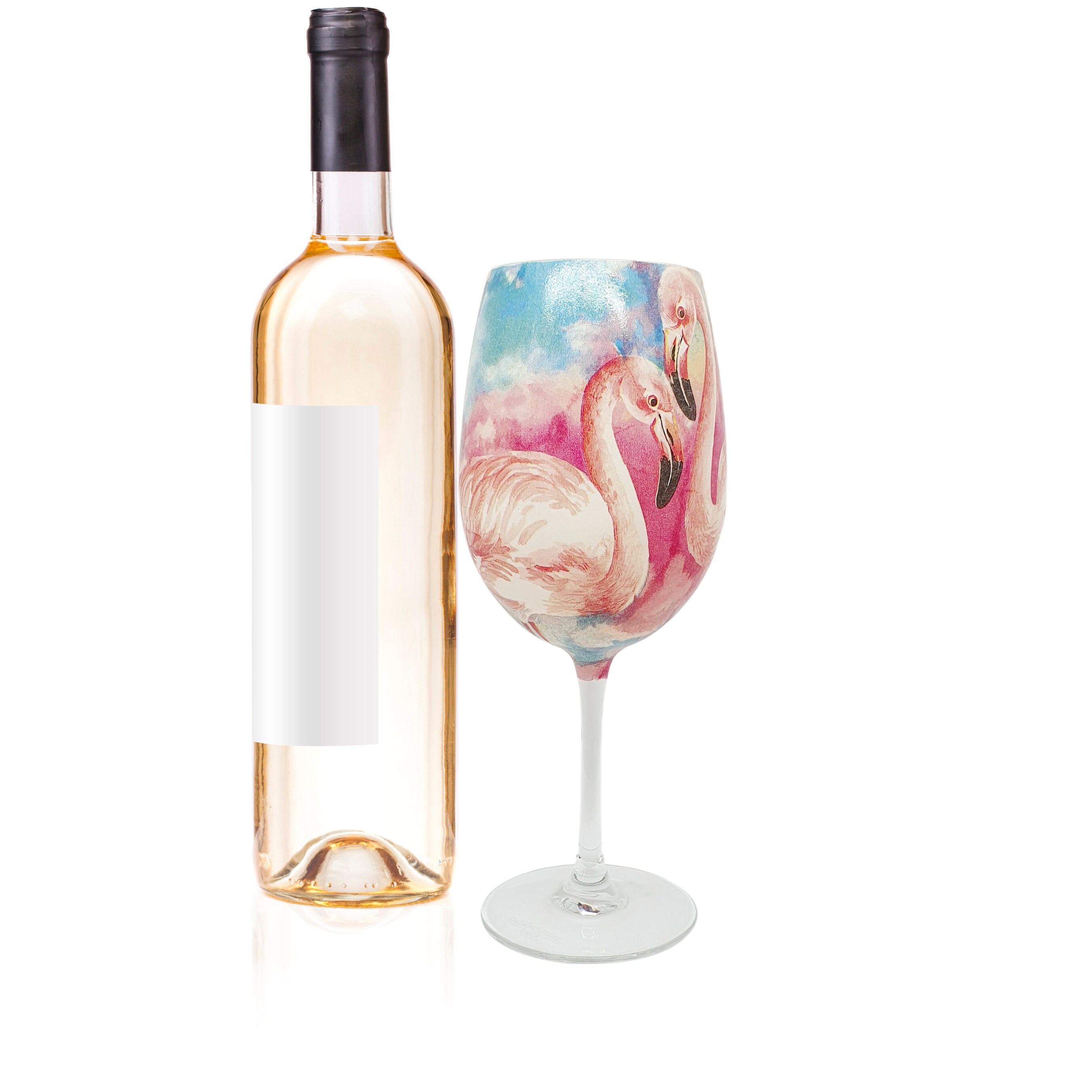 Grand verre à vin en cristal de luxe flamant rose. Cadeau élégant