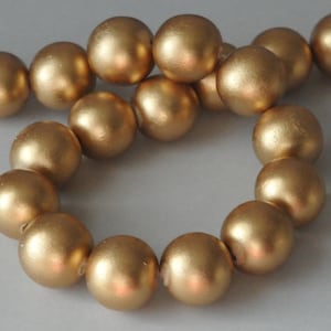 Gold Beads, Metallic Beads, Round Wood Beads, 20 mm, Large Beads, Chunky Beads, Lightweight Beads, Fast Shipping from USA
