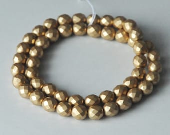 Tsjechische glaskralen, Tsjechisch vuurgepolijst glas, satijngouden glaskralen, matgoud, metallic kralen, 8 mm, facetkralen, snelle verzending vanuit de VS